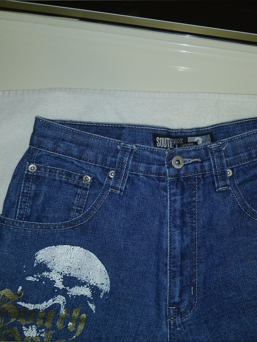 2000's South Pole Kids/Youth Med/Dark Wash Blue Jorts w/ Skull Graphic Pockets - Picture 5 of 8